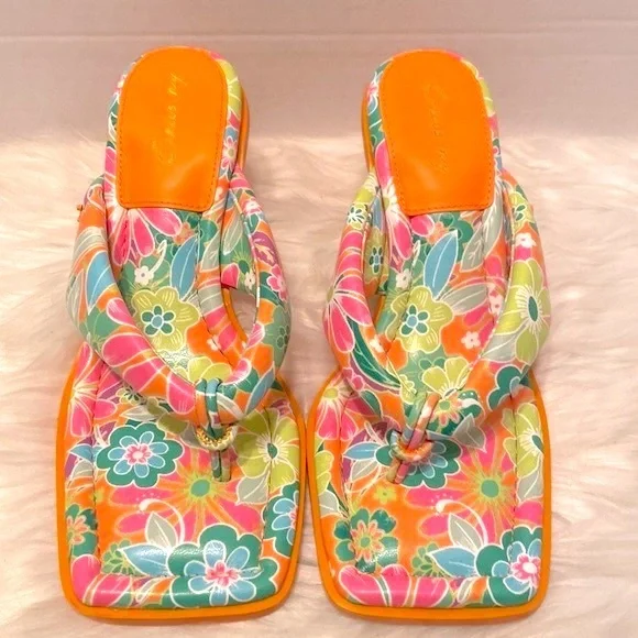 New Sam Edelman Circus Skeet Floral Orange Sandals Size 7 1/2 - Picture 5 of 13